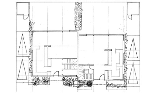 Grundriss Erdgeschoss <br/>
Freistehendes Doppelhaus projektiert